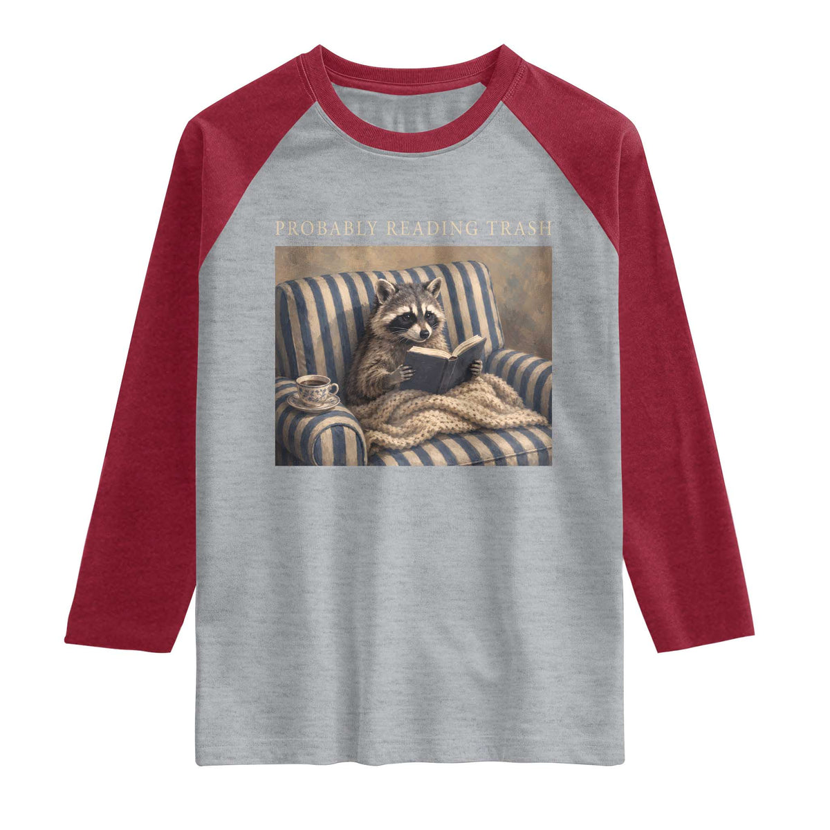 Funny Raccoon Book Lover Raglan Shirt Probably Reading Trash Bookworms Teachers
