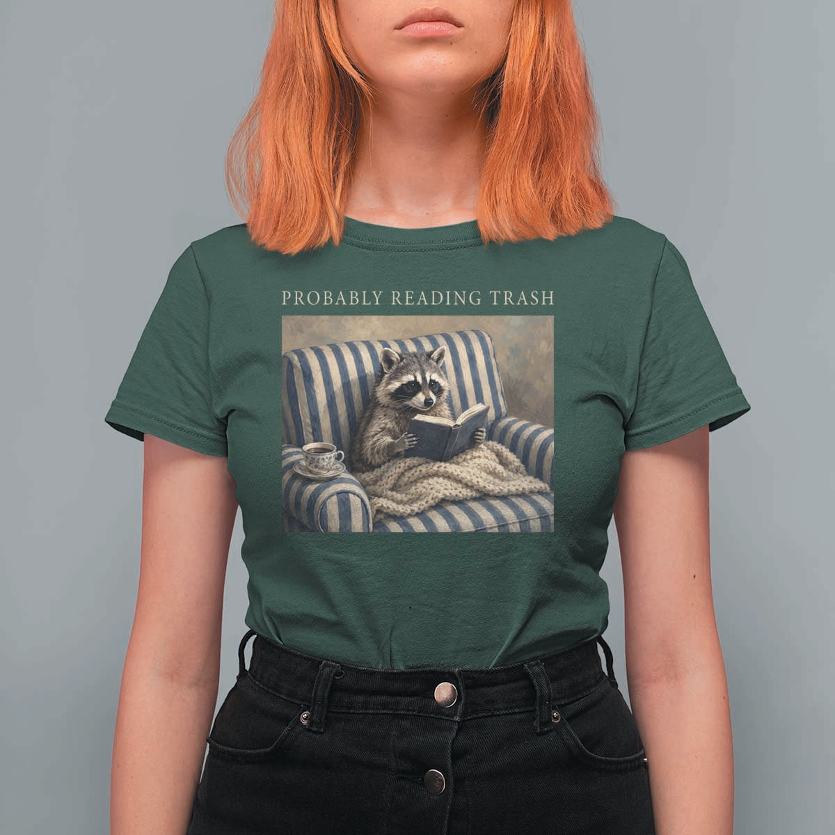 Funny Raccoon Book Lover T Shirt For Women Probably Reading Trash Bookworms Teachers