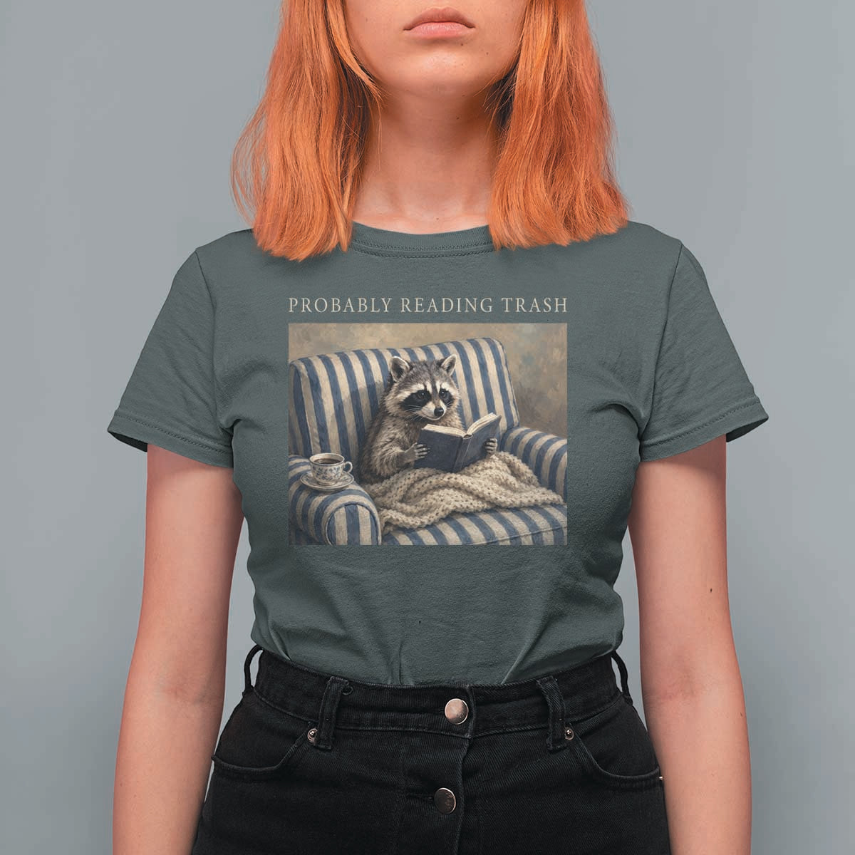 Funny Raccoon Book Lover T Shirt For Women Probably Reading Trash Bookworms Teachers