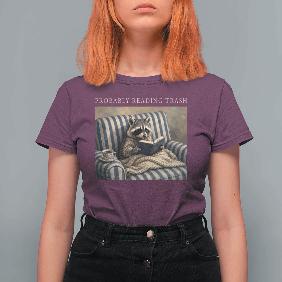 Funny Raccoon Book Lover T Shirt For Women Probably Reading Trash Bookworms Teachers