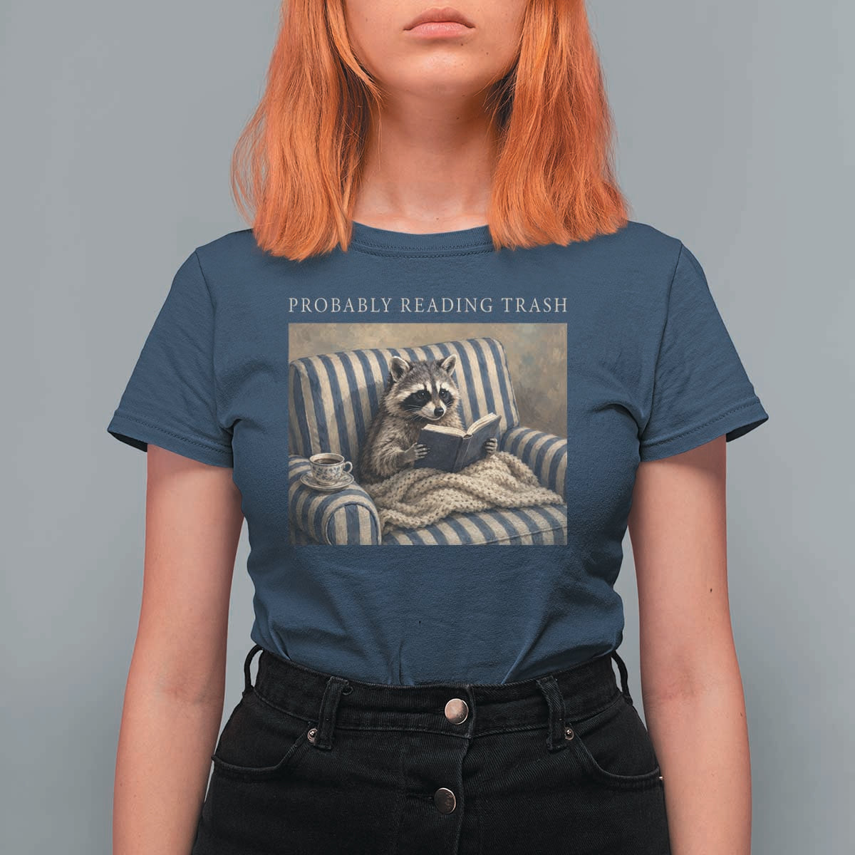 Funny Raccoon Book Lover T Shirt For Women Probably Reading Trash Bookworms Teachers