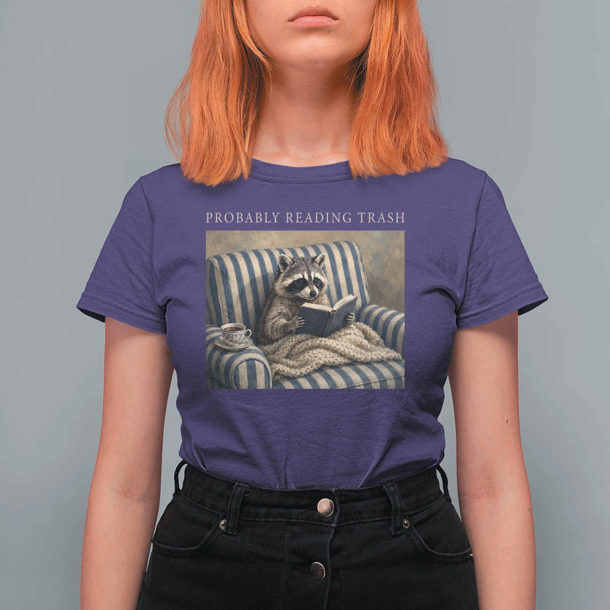 Funny Raccoon Book Lover T Shirt For Women Probably Reading Trash Bookworms Teachers