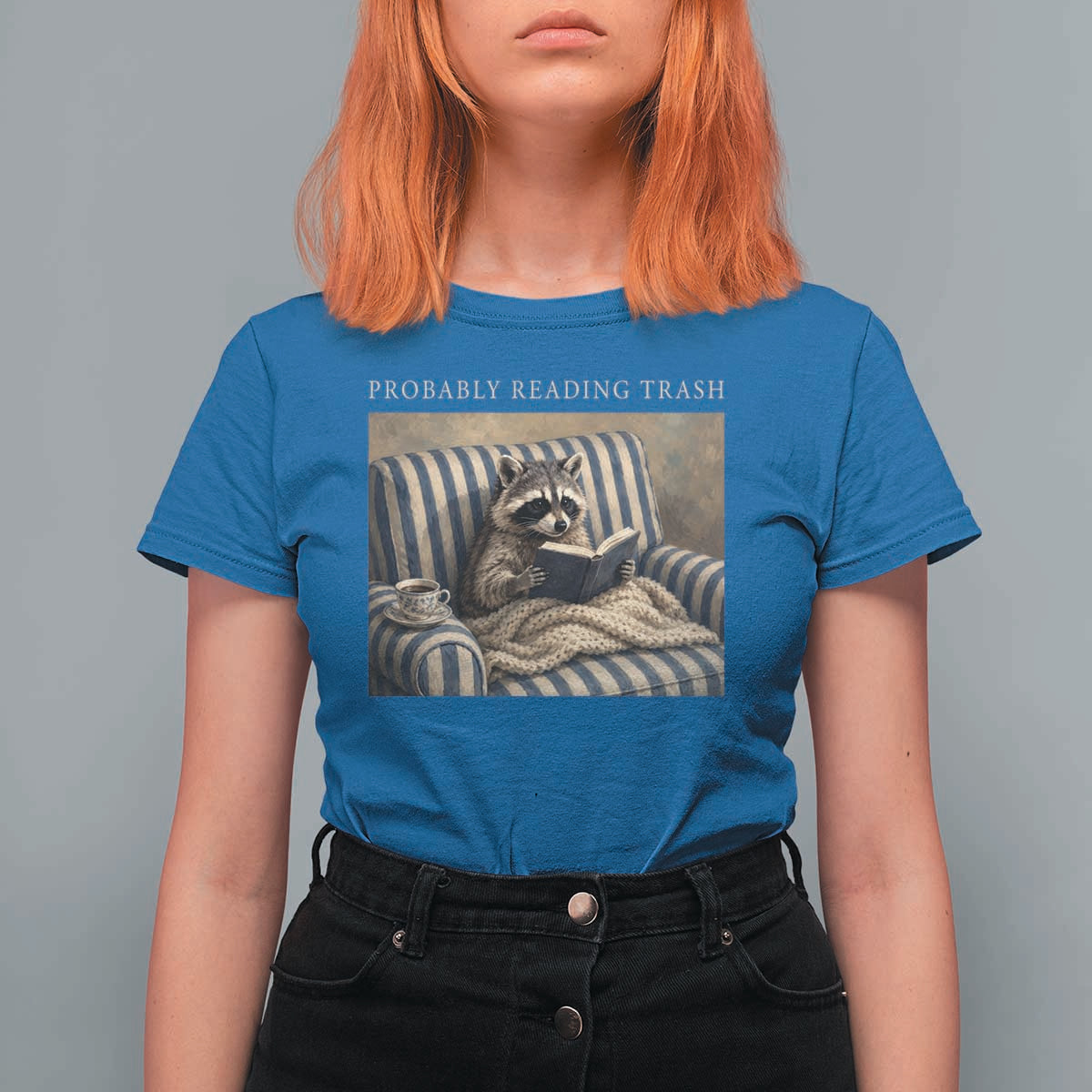 Funny Raccoon Book Lover T Shirt For Women Probably Reading Trash Bookworms Teachers