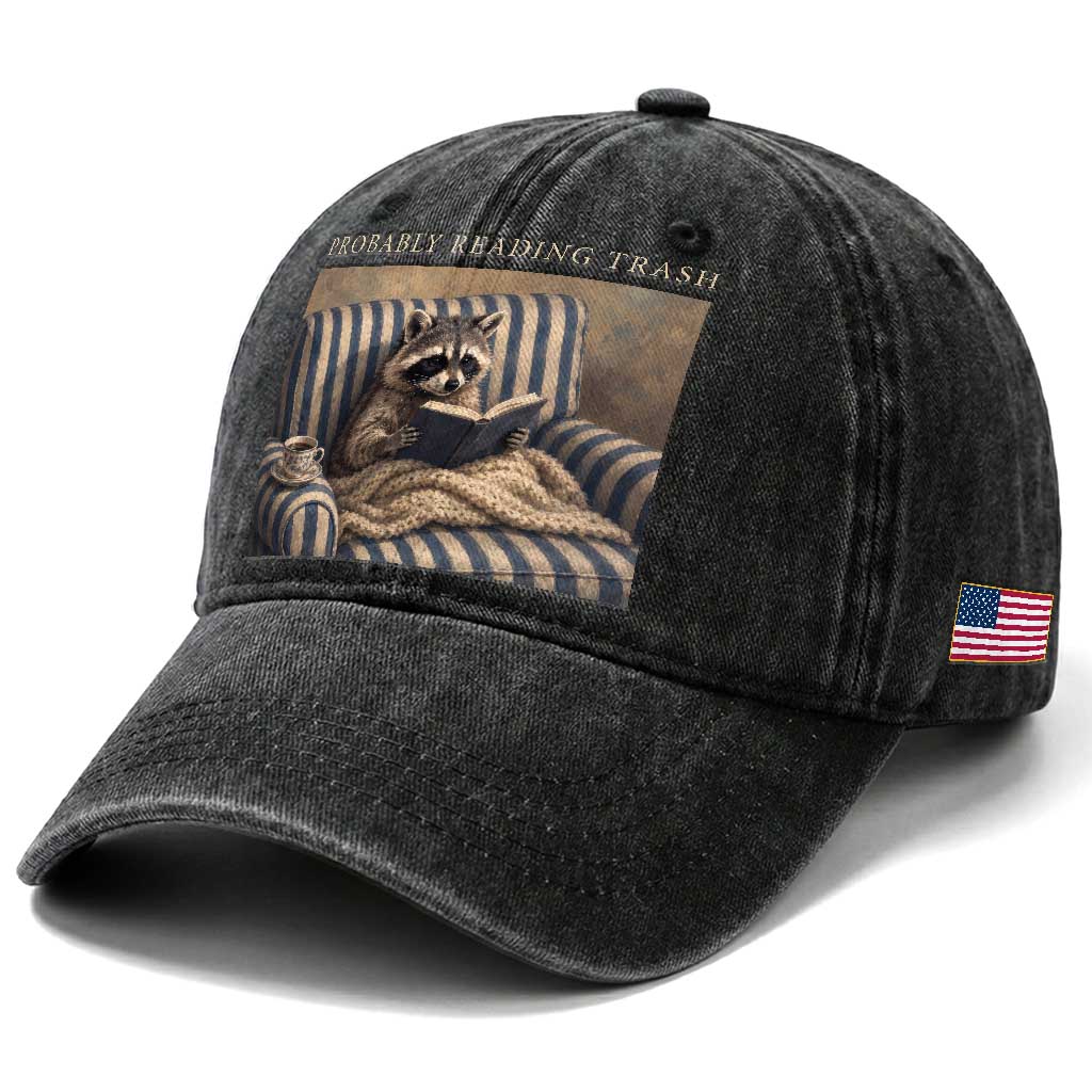 Funny Raccoon Book Lover Washed Cotton Baseball Cap Probably Reading Trash Bookworms Teachers