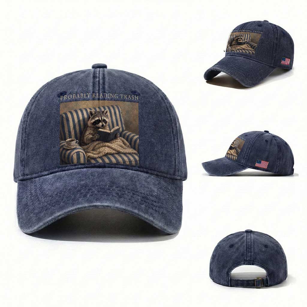 Funny Raccoon Book Lover Washed Cotton Baseball Cap Probably Reading Trash Bookworms Teachers