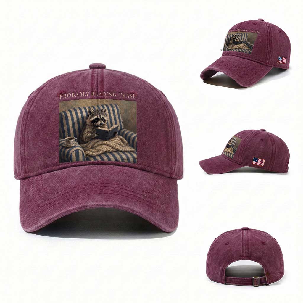 Funny Raccoon Book Lover Washed Cotton Baseball Cap Probably Reading Trash Bookworms Teachers