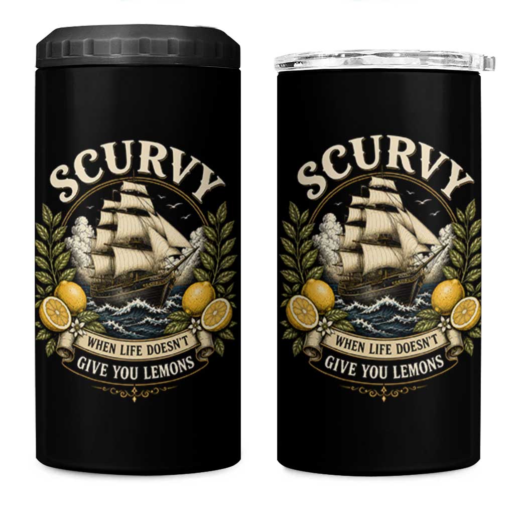Scurvy When Life Doesnt Give You Lemons 4 in 1 Can Cooler Tumbler Funny Pirate Lemon Vitamin C