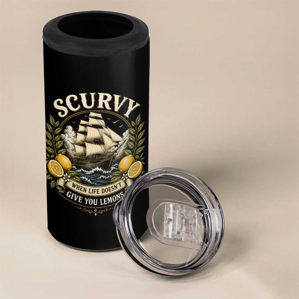 Scurvy When Life Doesnt Give You Lemons 4 in 1 Can Cooler Tumbler Funny Pirate Lemon Vitamin C