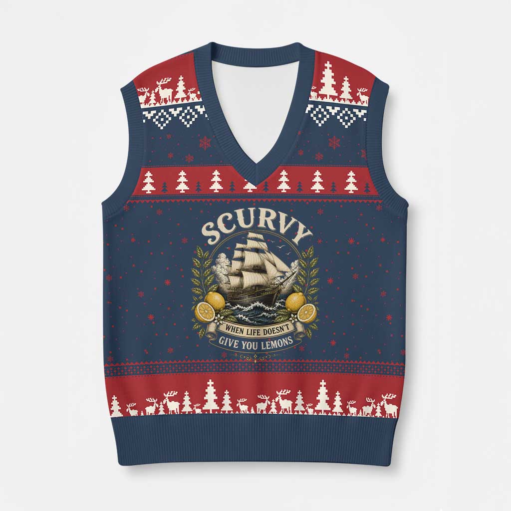 Scurvy When Life Doesnt Give You Lemons V-Neck Knit Sweater Vest Funny Pirate Lemon Vitamin C