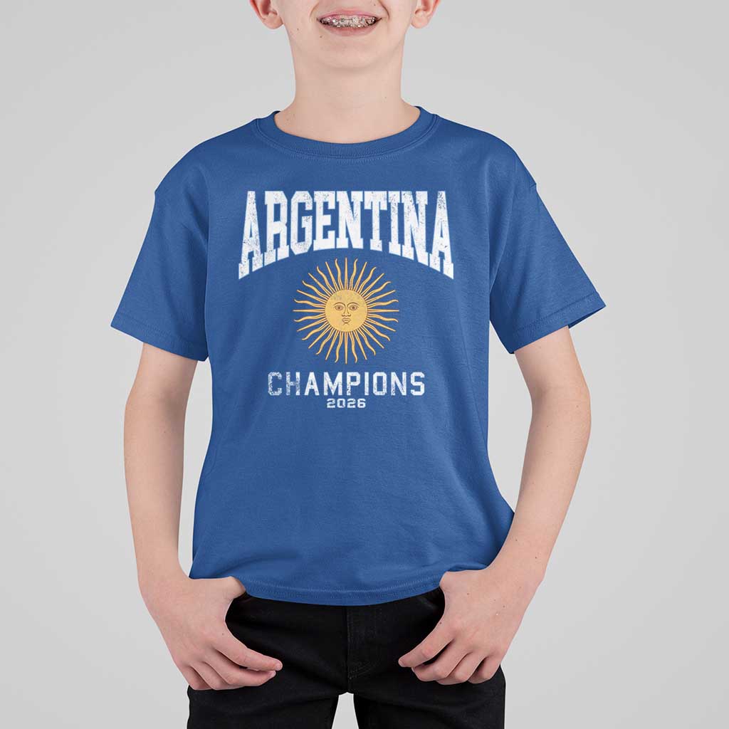 Argentina Champions 2026 T Shirt For Kid Argentinian Pride Vintage Sol De Mayo