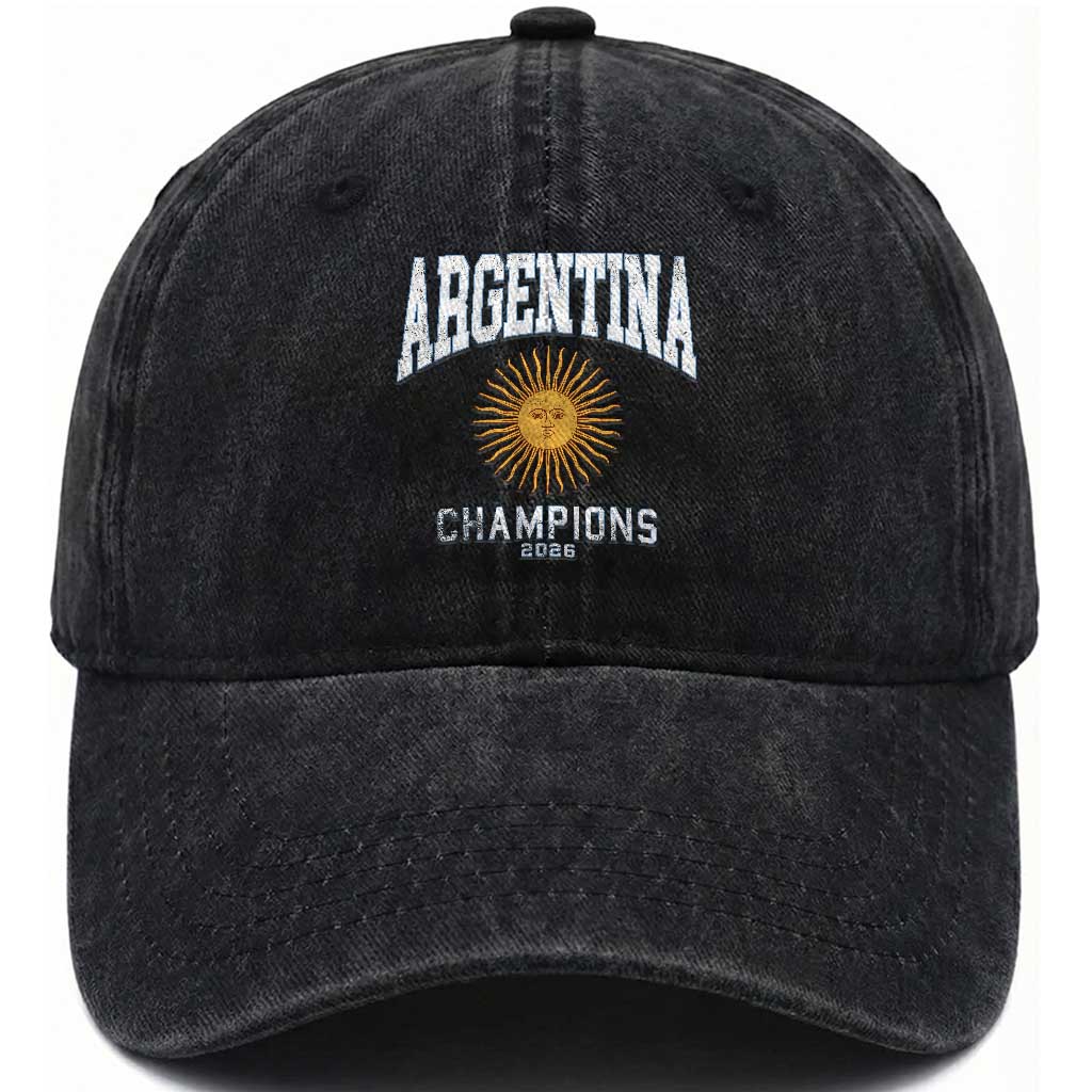 Argentina Champions 2026 Washed Cotton Baseball Cap Argentinian Pride Vintage Sol De Mayo