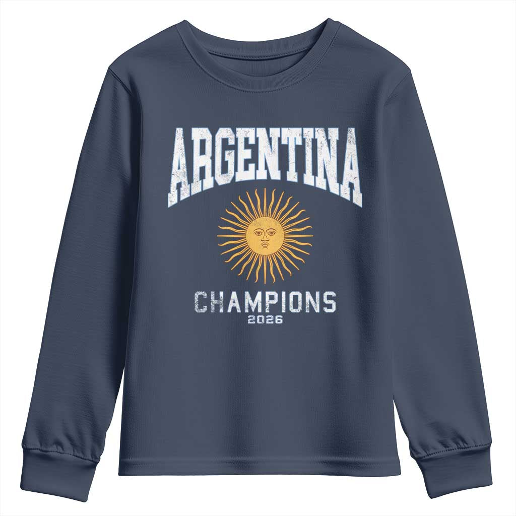 Argentina Champions 2026 Youth Sweatshirt Argentinian Pride Vintage Sol De Mayo