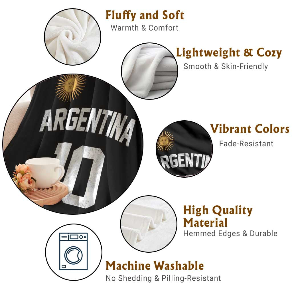 Argentina Football Number 10 Jersey Style Throw Blanket Soccer Fan