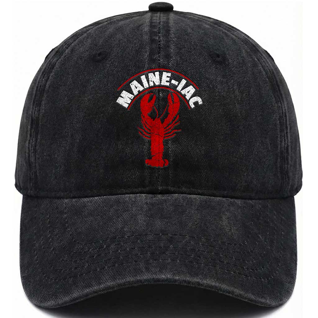 Maine Lobster Washed Cotton Baseball Cap Funny Maine iac Lobstering Fisherman