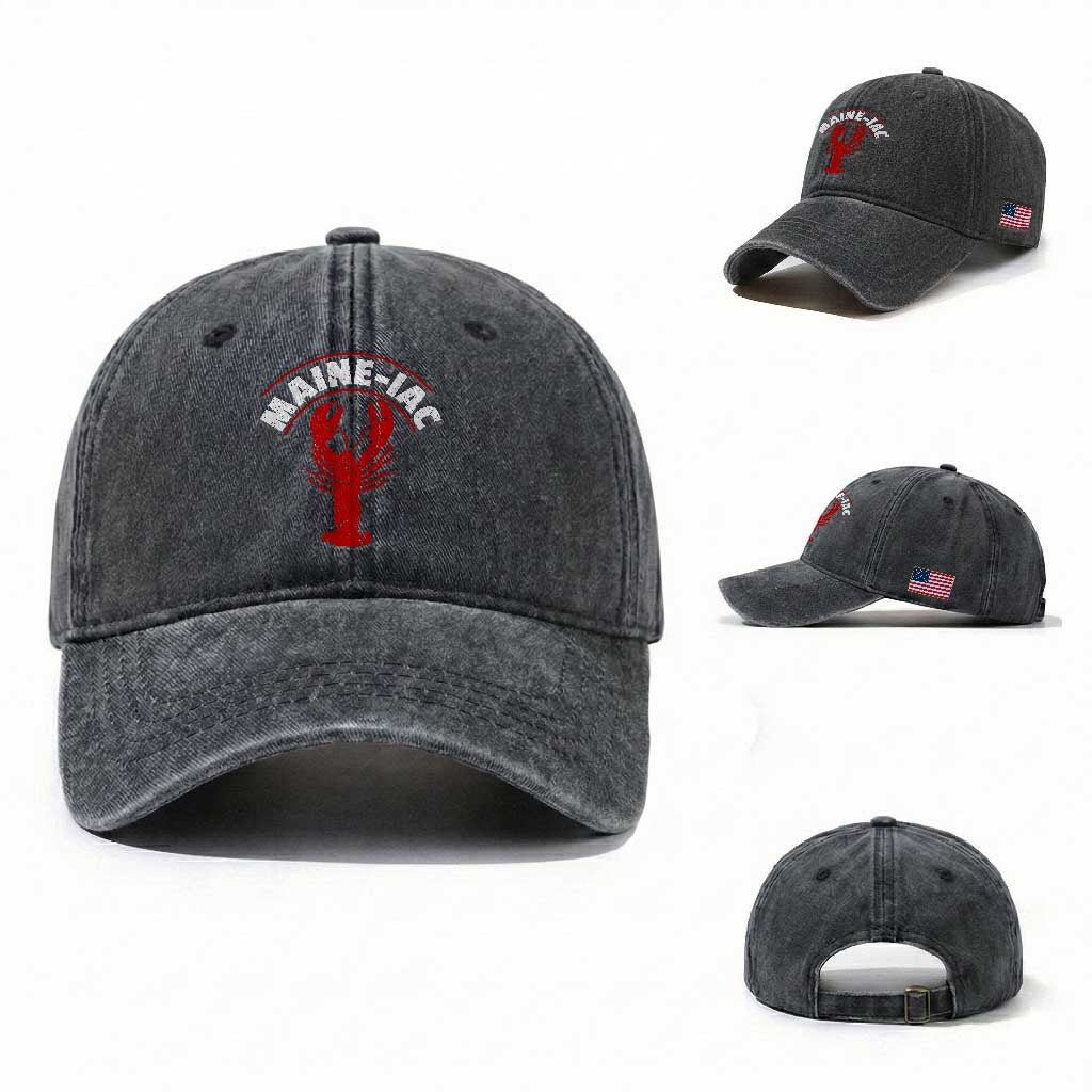Maine Lobster Washed Cotton Baseball Cap Funny Maine iac Lobstering Fisherman