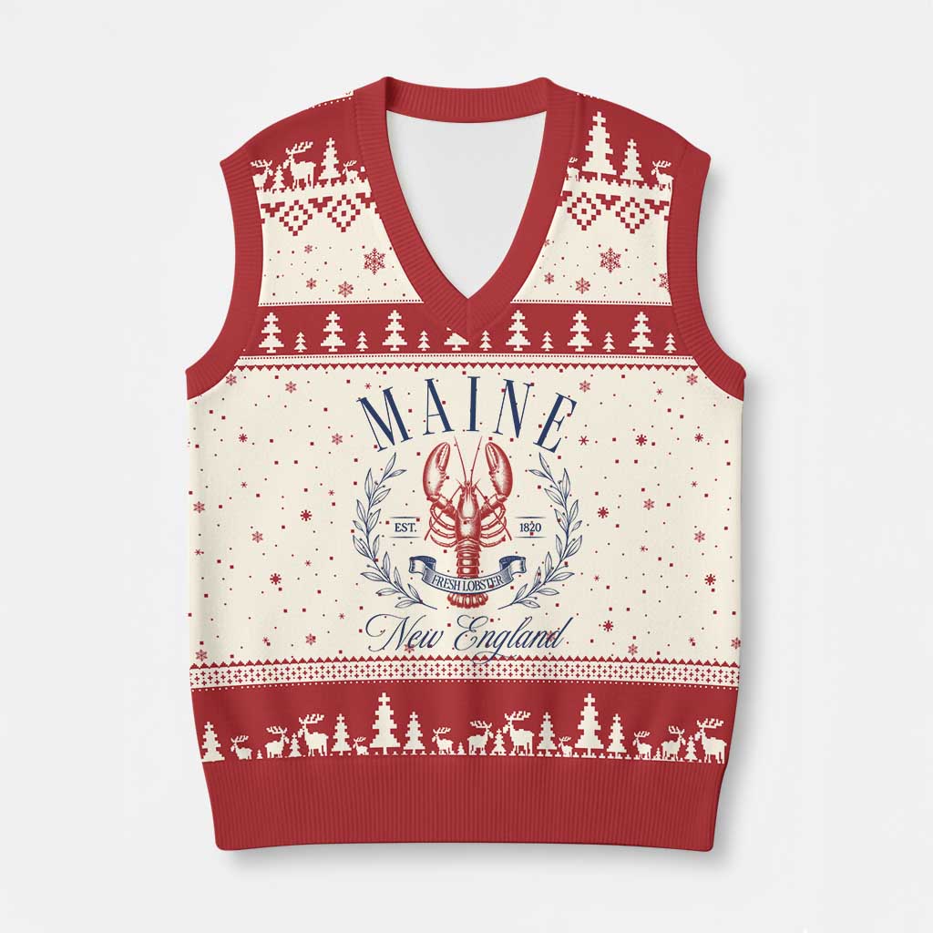 Maine Lobster New England Souvenir Pride Vintage V-Neck Knit Sweater Vest