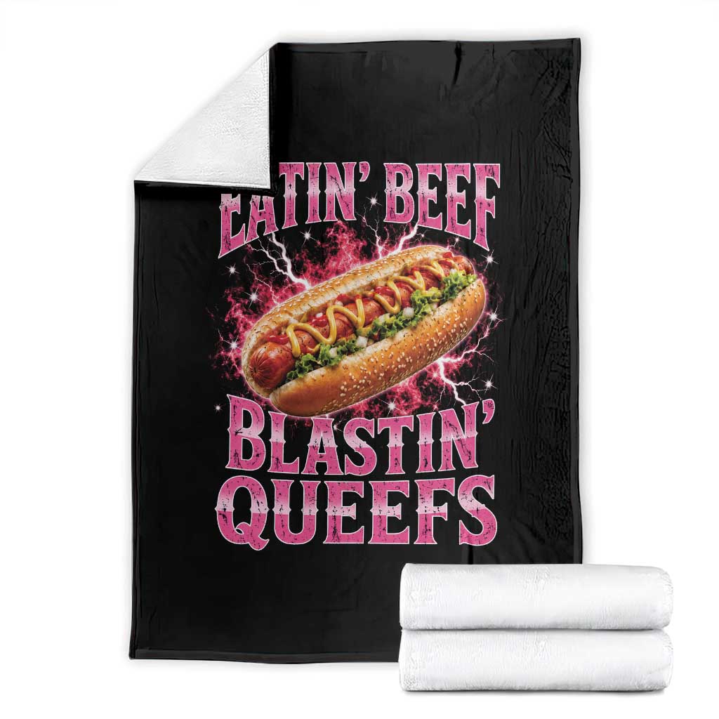 Eatin Beef Blastin' Queefs Funny Embarrassing Hot Dog Retro Bootleg Throw Blanket