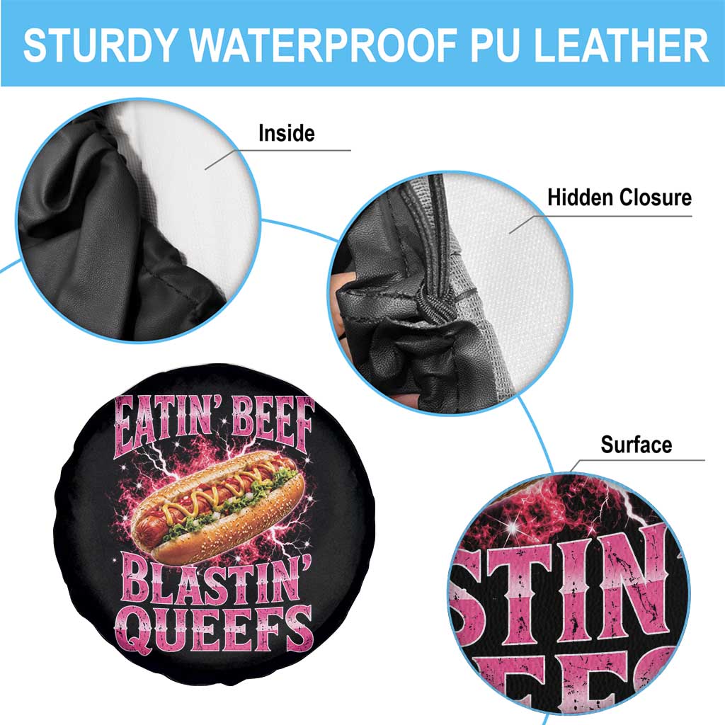 Eatin Beef Blastin' Queefs Funny Embarrassing Hot Dog Retro Bootleg Spare Tire Cover