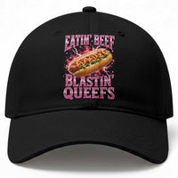 Eatin Beef Blastin' Queefs Funny Embarrassing Hot Dog Retro Bootleg Baseball Cap