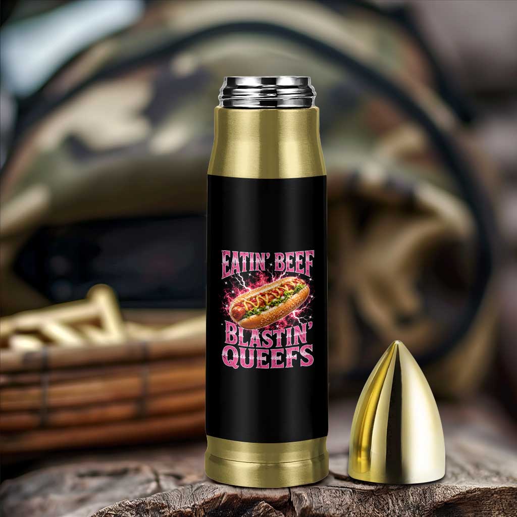 Eatin Beef Blastin' Queefs Funny Embarrassing Hot Dog Retro Bootleg Bullet Tumbler