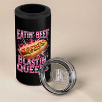 Eatin Beef Blastin' Queefs Funny Embarrassing Hot Dog Retro Bootleg 4 in 1 Can Cooler Tumbler