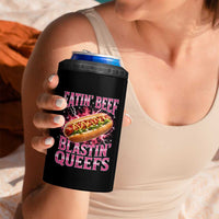 Eatin Beef Blastin' Queefs Funny Embarrassing Hot Dog Retro Bootleg 4 in 1 Can Cooler Tumbler