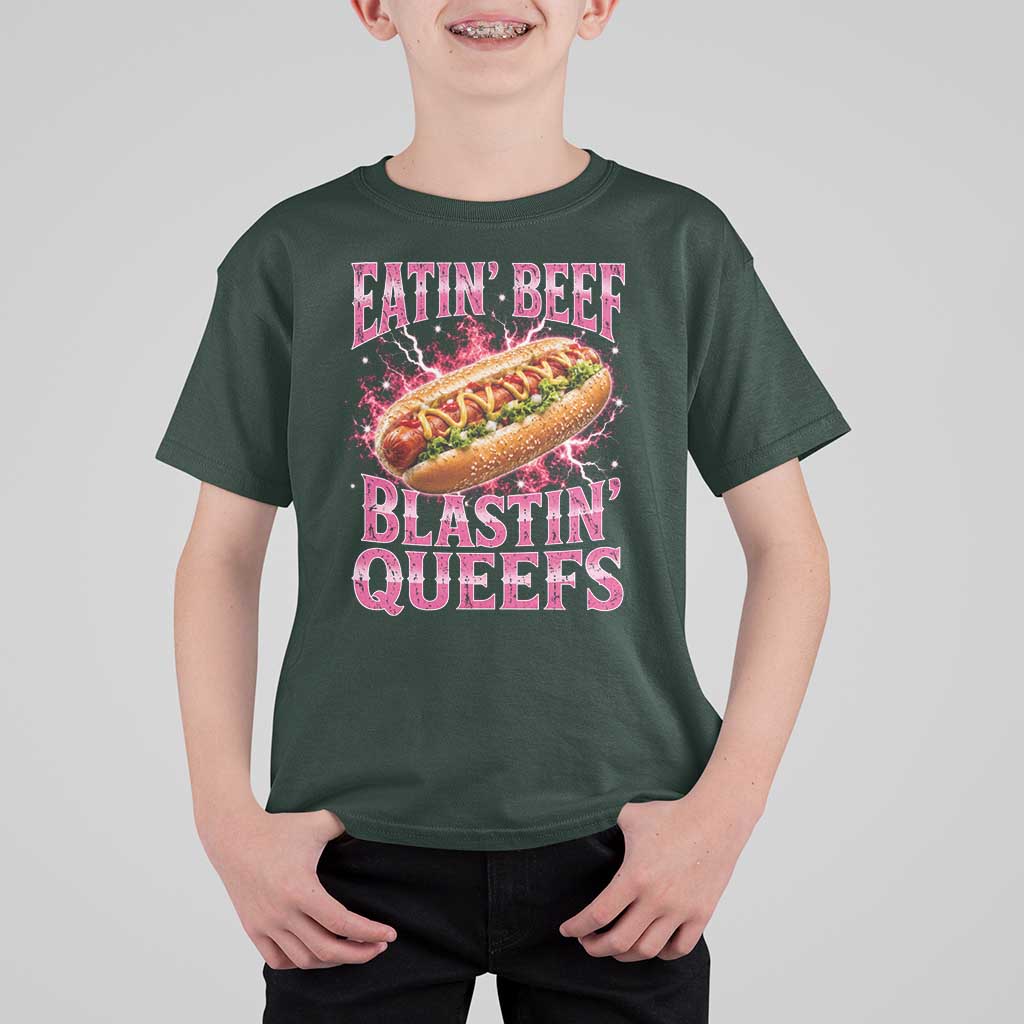 Eatin Beef Blastin' Queefs Funny Embarrassing Hot Dog Retro Bootleg T Shirt For Kid
