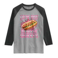 Eatin Beef Blastin' Queefs Funny Embarrassing Hot Dog Retro Bootleg Raglan Shirt