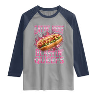 Eatin Beef Blastin' Queefs Funny Embarrassing Hot Dog Retro Bootleg Raglan Shirt