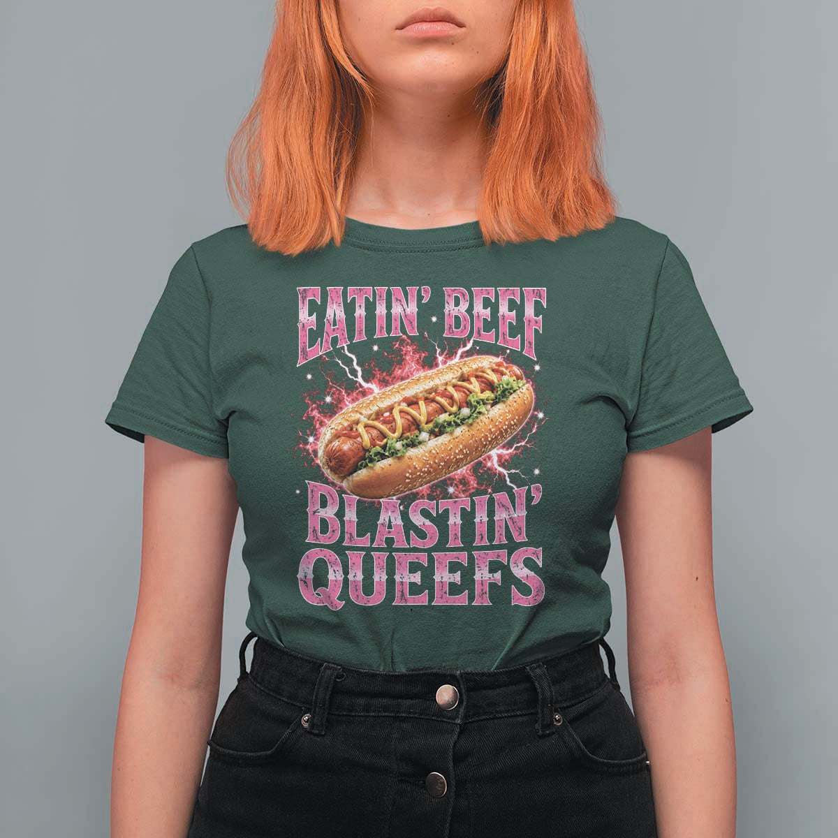Eatin Beef Blastin' Queefs Funny Embarrassing Hot Dog Retro Bootleg T Shirt For Women