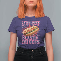 Eatin Beef Blastin' Queefs Funny Embarrassing Hot Dog Retro Bootleg T Shirt For Women