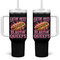 Eatin Beef Blastin' Queefs Funny Embarrassing Hot Dog Retro Bootleg Tumbler With Handle