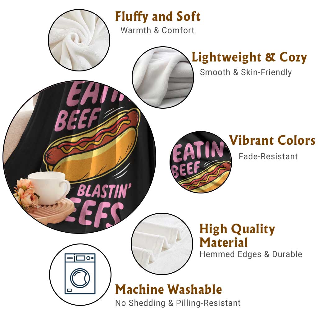 Eatin Beef Blastin' Queefs Funny Hot Dog Adult Humor Throw Blanket