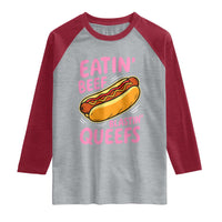Eatin Beef Blastin' Queefs Funny Hot Dog Adult Humor Raglan Shirt