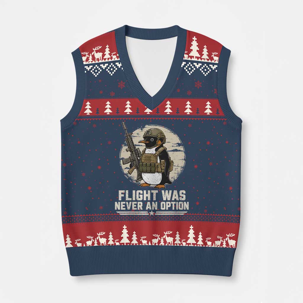 Funny Penguin Flight Was Never An Option V-Neck Knit Sweater Vest Tactical Penguin Gun Lover