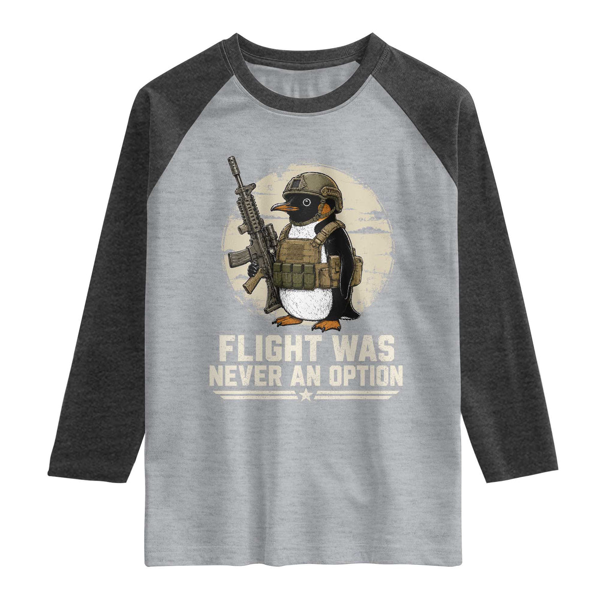 Funny Penguin Flight Was Never An Option Raglan Shirt Tactical Penguin Gun Lover