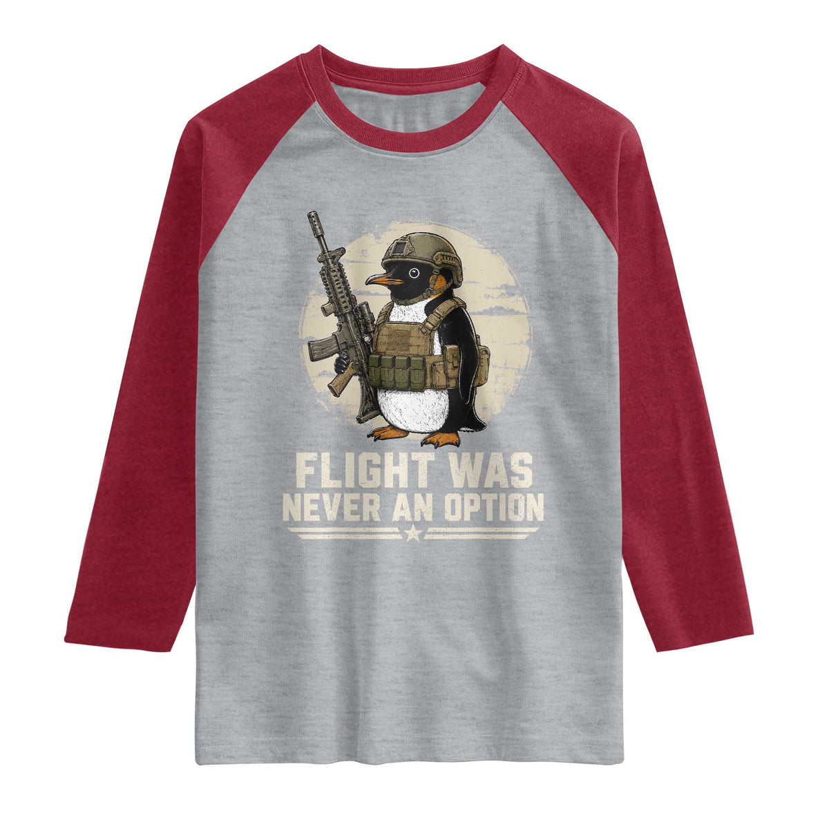 Funny Penguin Flight Was Never An Option Raglan Shirt Tactical Penguin Gun Lover