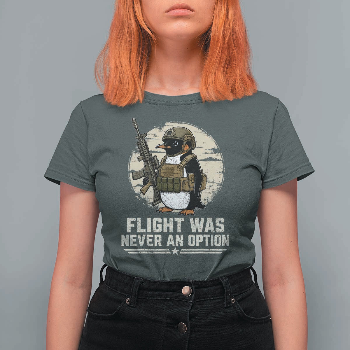 Funny Penguin Flight Was Never An Option T Shirt For Women Tactical Penguin Gun Lover