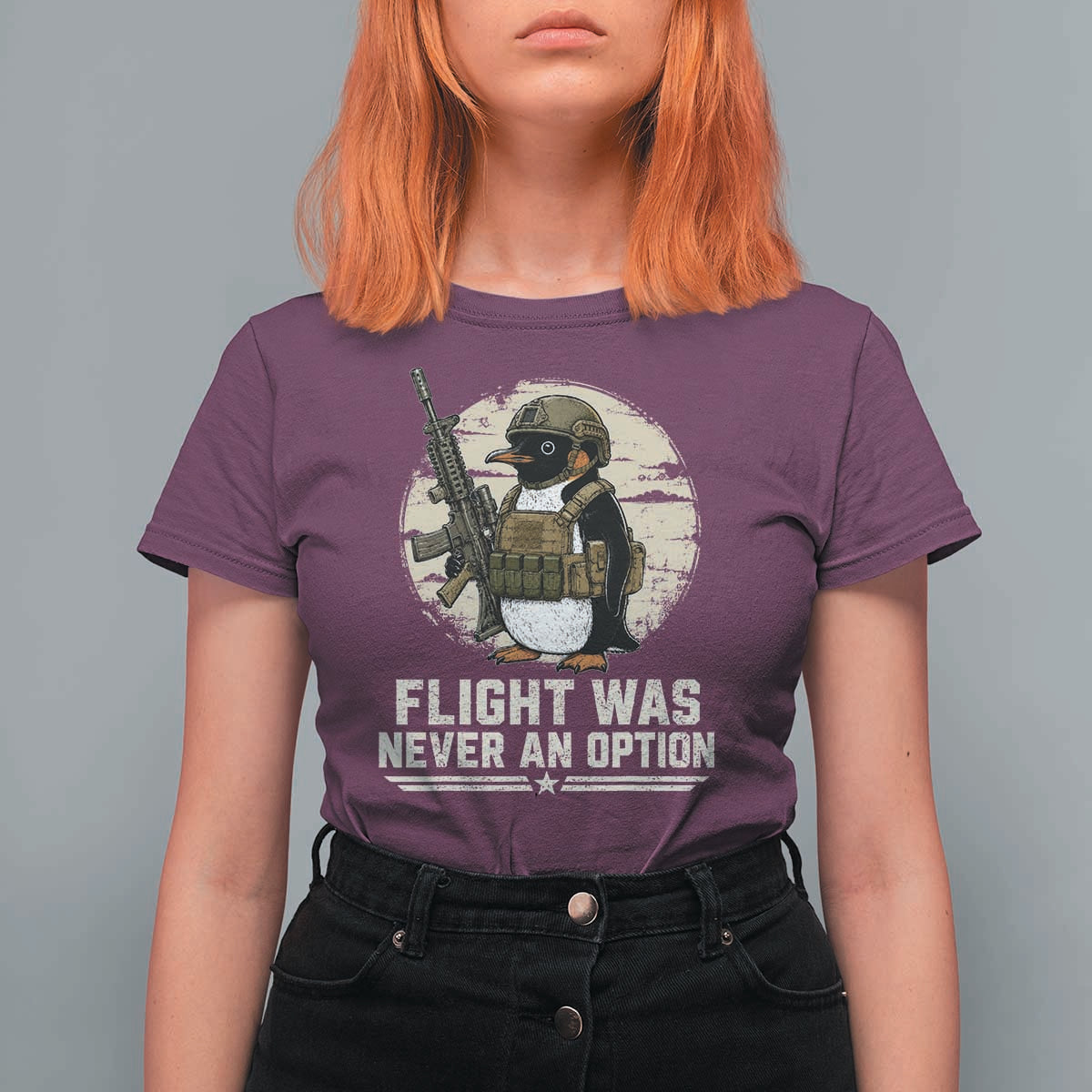 Funny Penguin Flight Was Never An Option T Shirt For Women Tactical Penguin Gun Lover