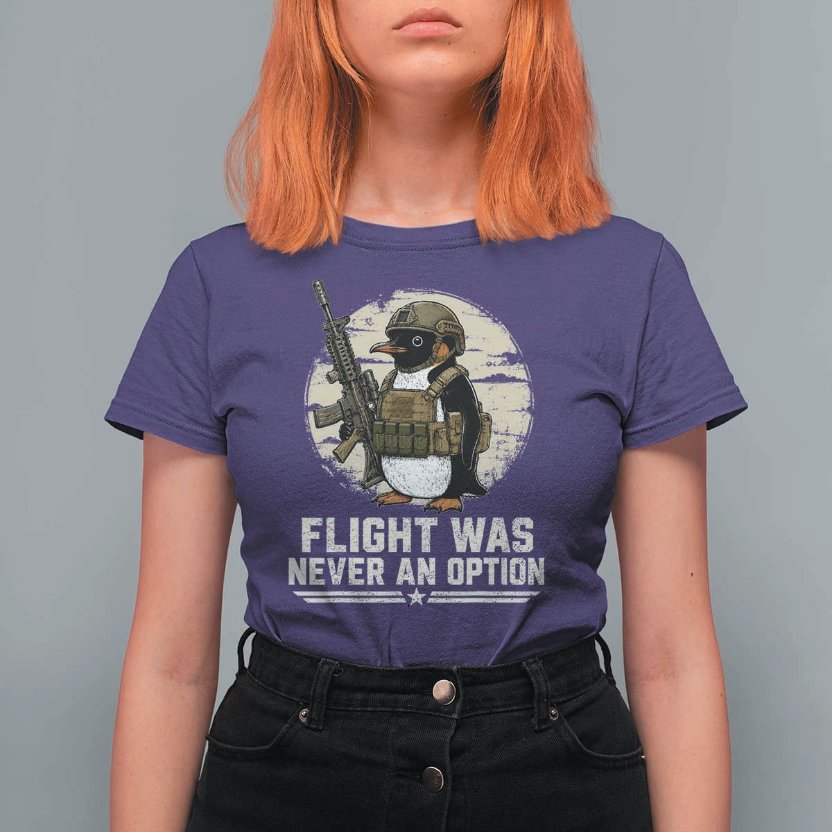 Funny Penguin Flight Was Never An Option T Shirt For Women Tactical Penguin Gun Lover