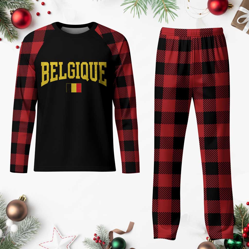 Belgium Belgique Throwback Design Vintage Belgian Flag Jersey Style Plaid Pajama Set