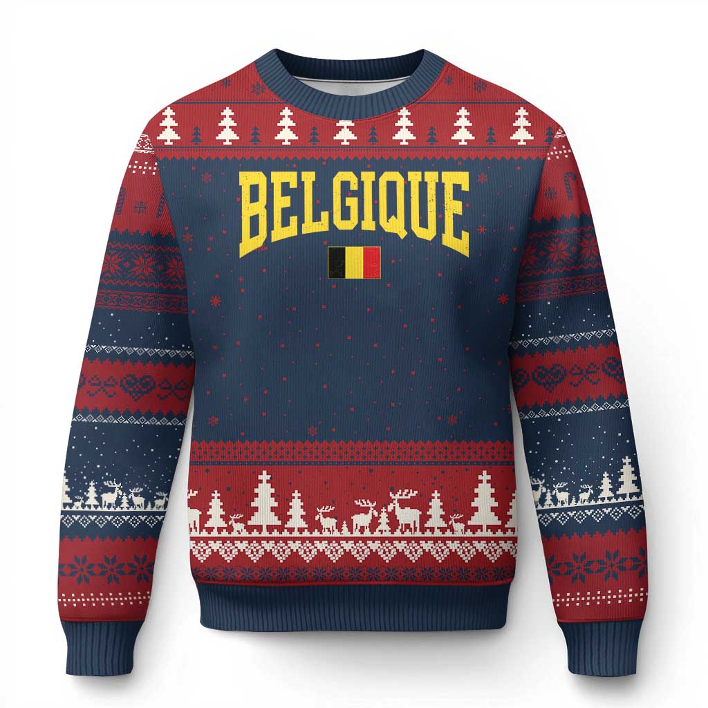 Belgium Belgique Throwback Design Vintage Belgian Flag Jersey Style Ugly Christmas Sweater