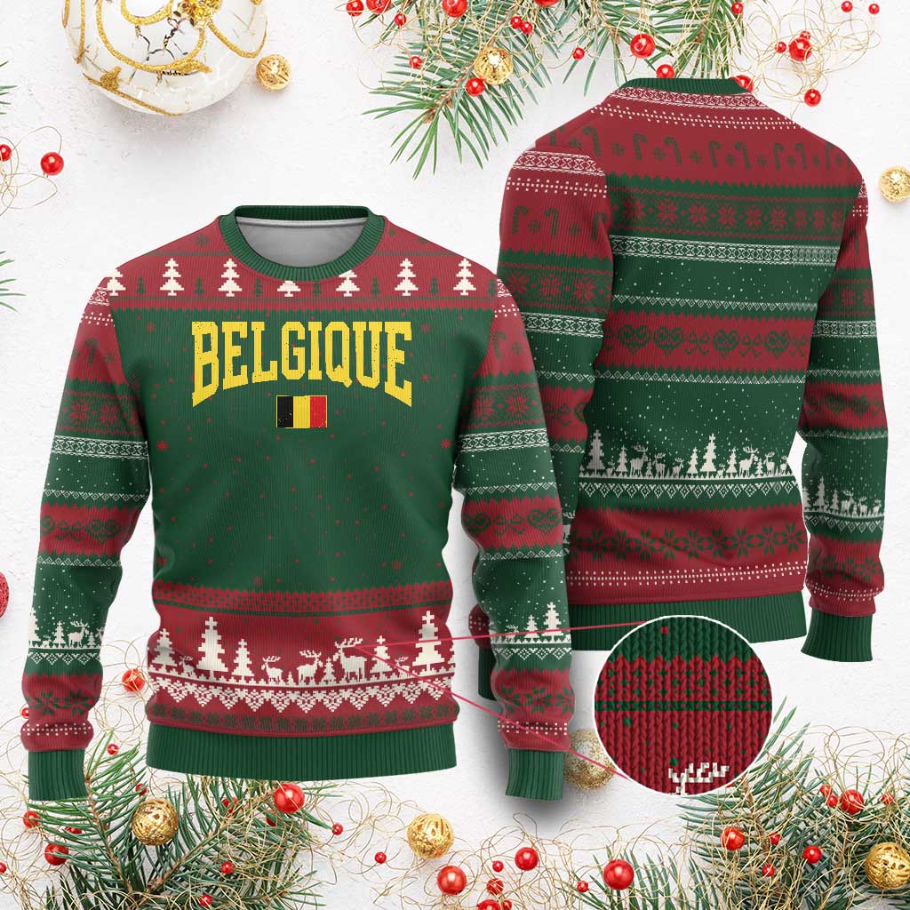 Belgium Belgique Throwback Design Vintage Belgian Flag Jersey Style Ugly Christmas Sweater