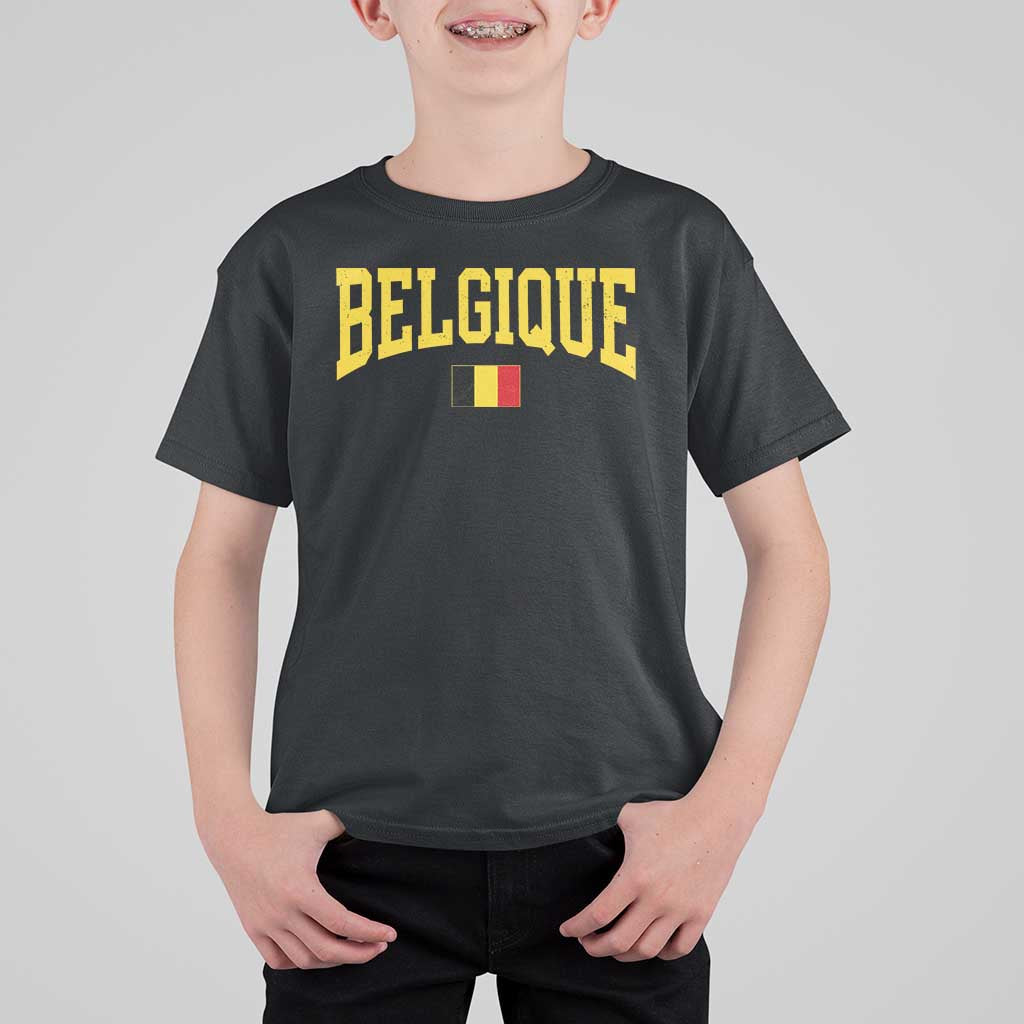 Belgium Belgique Throwback Design Vintage Belgian Flag Jersey Style T Shirt For Kid