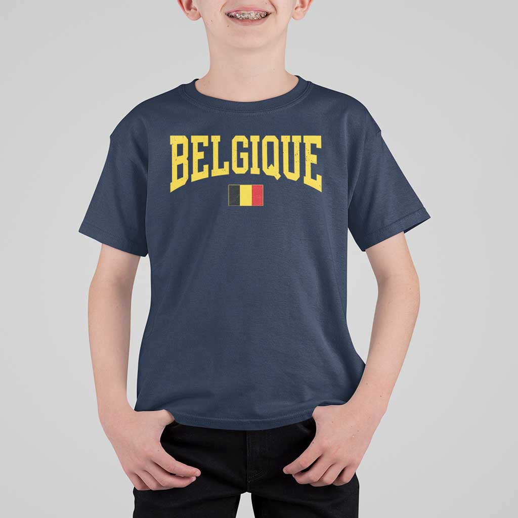 Belgium Belgique Throwback Design Vintage Belgian Flag Jersey Style T Shirt For Kid