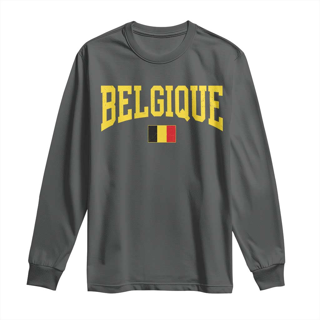 Belgium Belgique Throwback Design Vintage Belgian Flag Jersey Style Long Sleeve Shirt