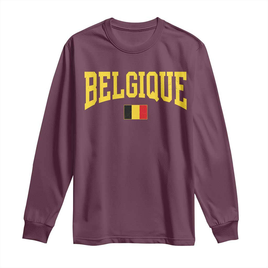 Belgium Belgique Throwback Design Vintage Belgian Flag Jersey Style Long Sleeve Shirt