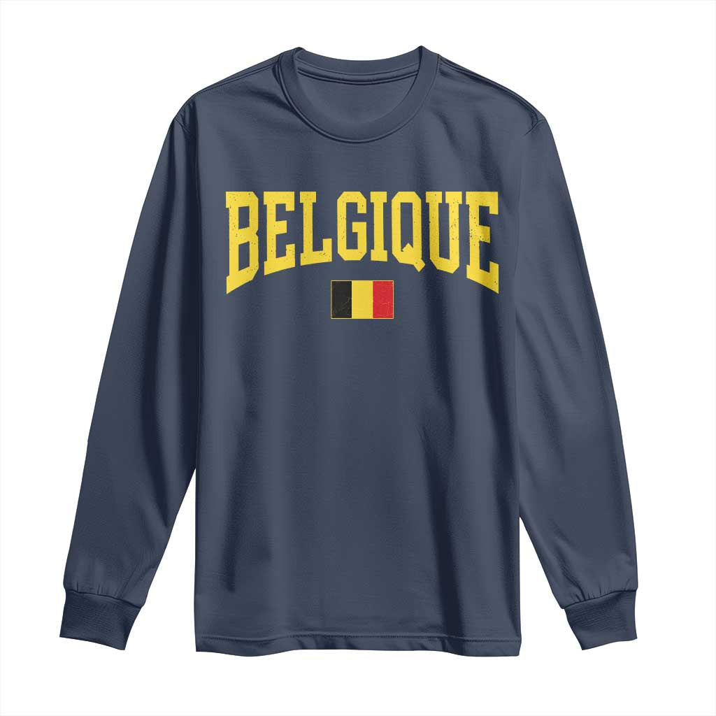 Belgium Belgique Throwback Design Vintage Belgian Flag Jersey Style Long Sleeve Shirt