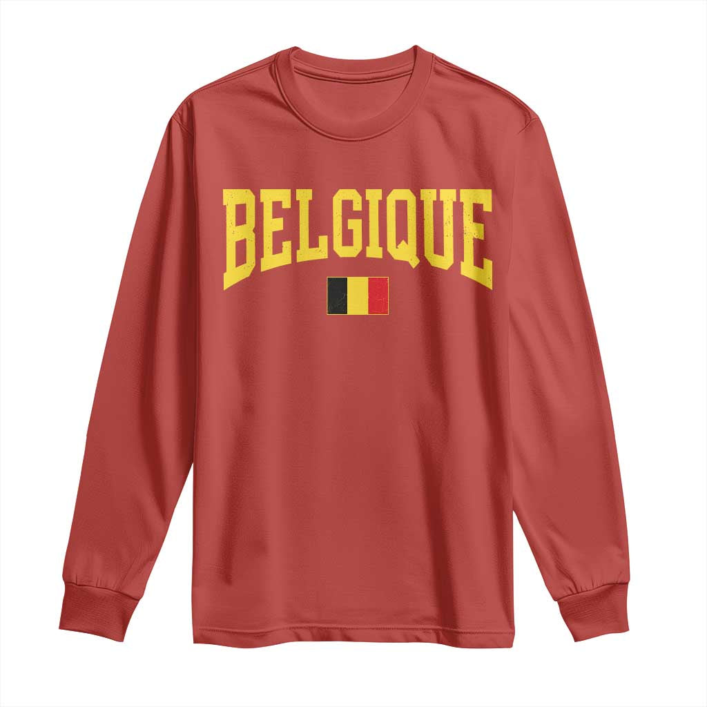 Belgium Belgique Throwback Design Vintage Belgian Flag Jersey Style Long Sleeve Shirt