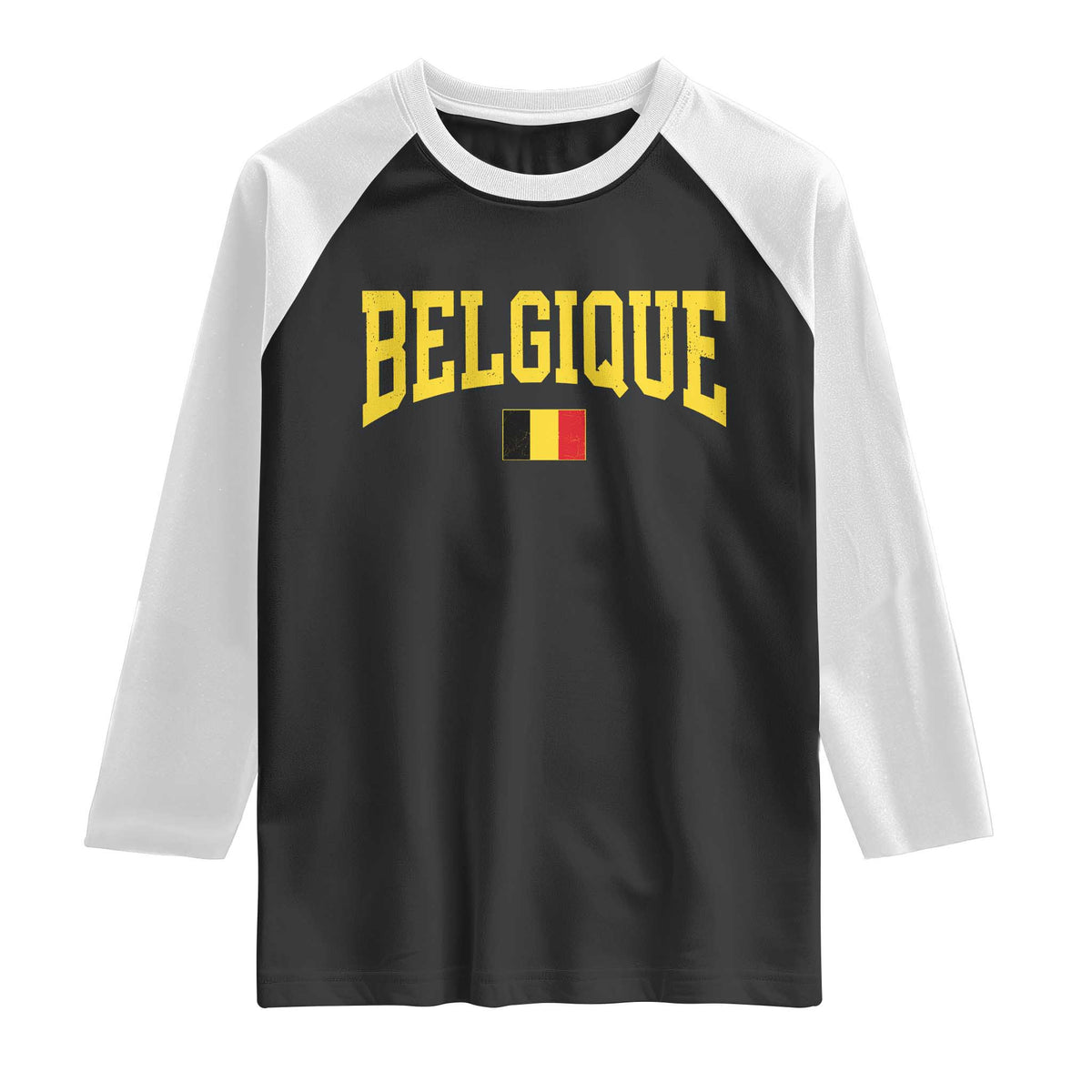 Belgium Belgique Throwback Design Vintage Belgian Flag Jersey Style Raglan Shirt
